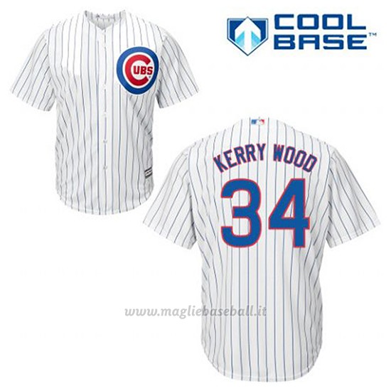 Maglia Baseball Uomo Chicago Cubs 34 Kerry Wood Bianco 1ªCool Base